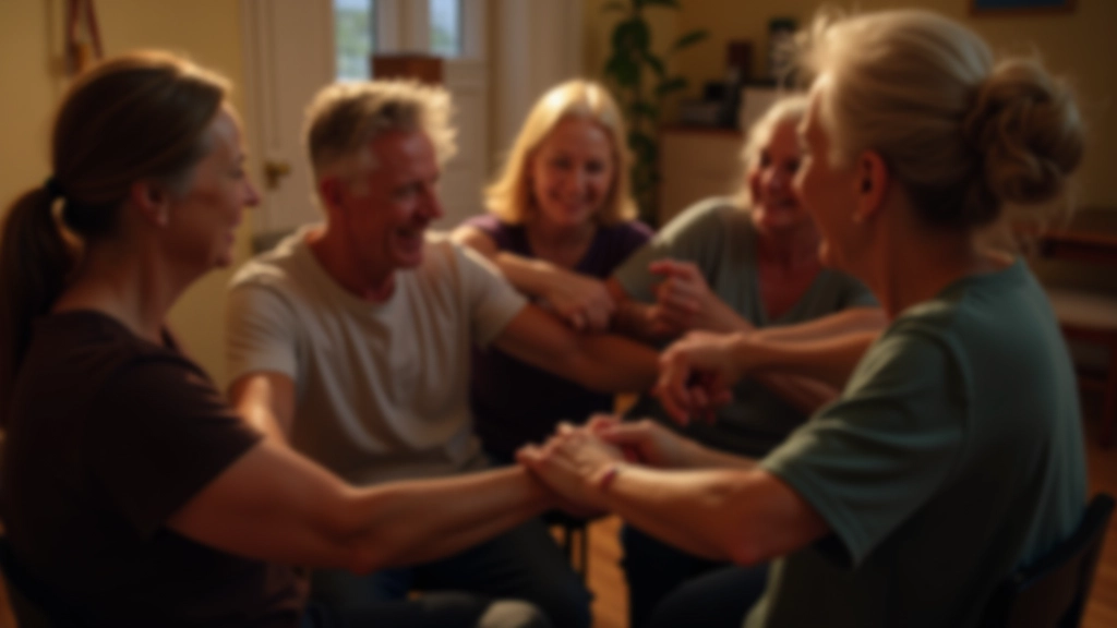Skupina seniorů tancující v kruhu