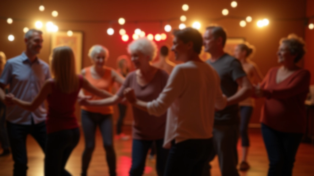 Skupiny seniorů tančící bachatu a salsu v tanečním sále, radostná atmosféra